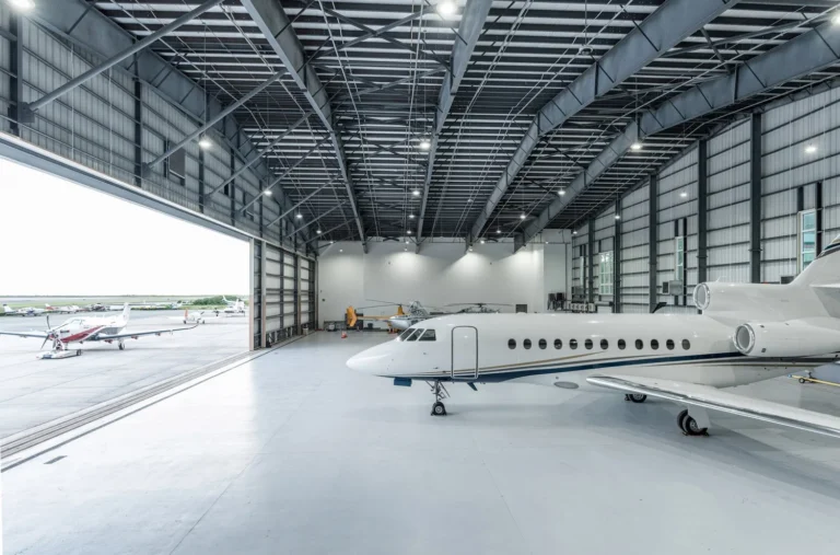 Completed steel aviation hangar exterior