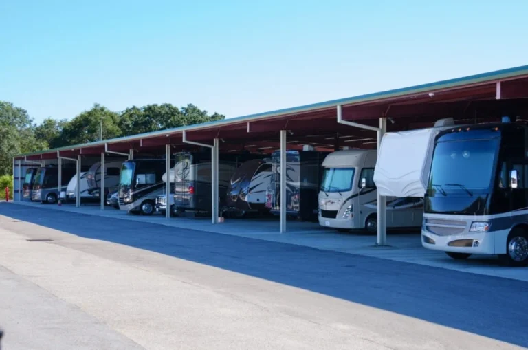 Steel RV and boat storage building with wide clearance