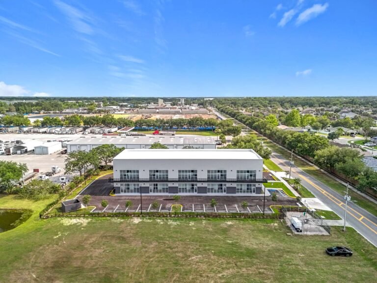 Steel warehouse building front view